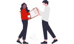 clipart of women handing notebook to man