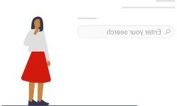 clip art of woman standing next to search box