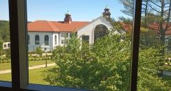 view of cole hall from library overlook